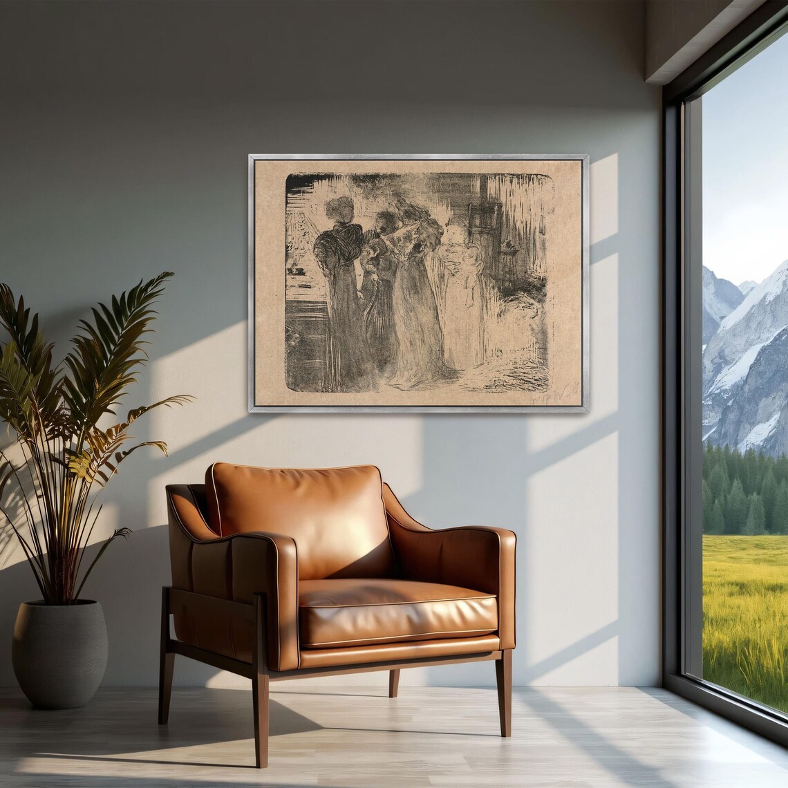 Monochrome Vintage Sketch Of Three Women In An Interior Poster - Image 2