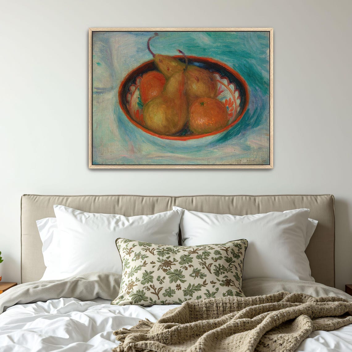 Bowl Of Pears And Oranges Still Life On Turquoise Background Poster - Image 4