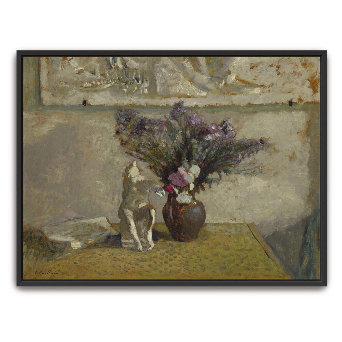 Still Life With Flowers and a White Statuette Vintage Floral Art Print