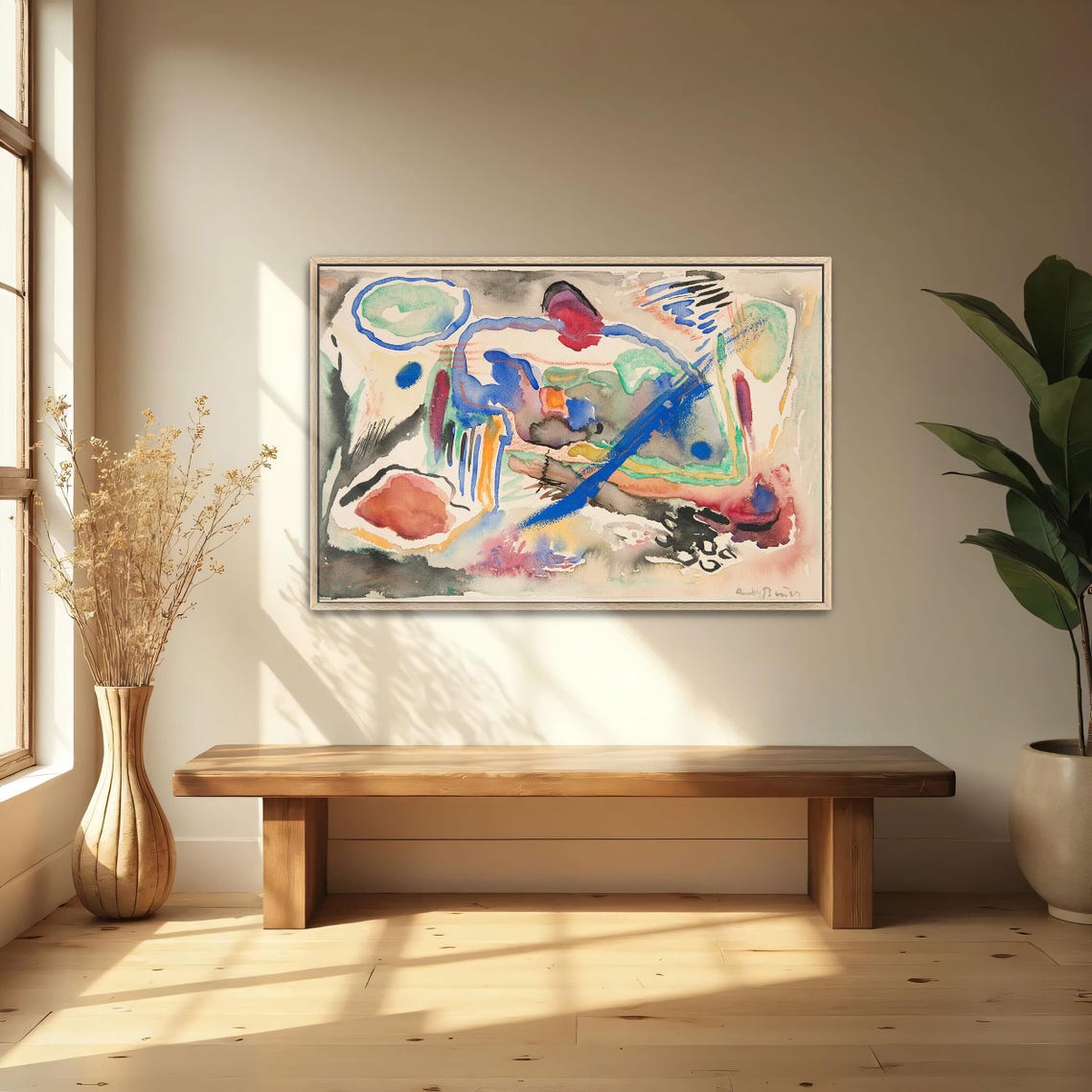 Large Framed Print Of Abstract Watercolor Painting With Shapes Geometric Wall Art Blue And Green Entryway Art Abstract Artwork - Image 4