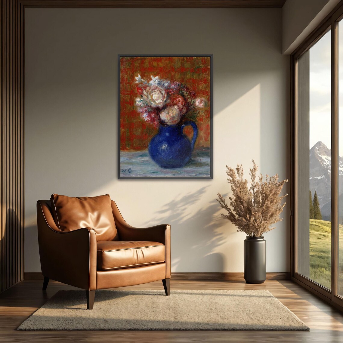 Vintage Floral Still Life Of Roses In A Cobalt Blue Vase Print - Image 3