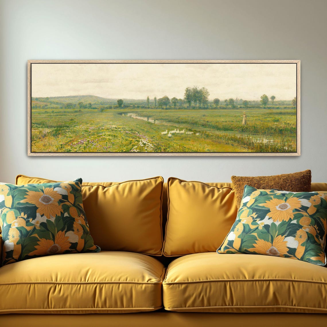 Peaceful Meadow With Ducks and a Woman by a Winding Stream Poster - Image 5