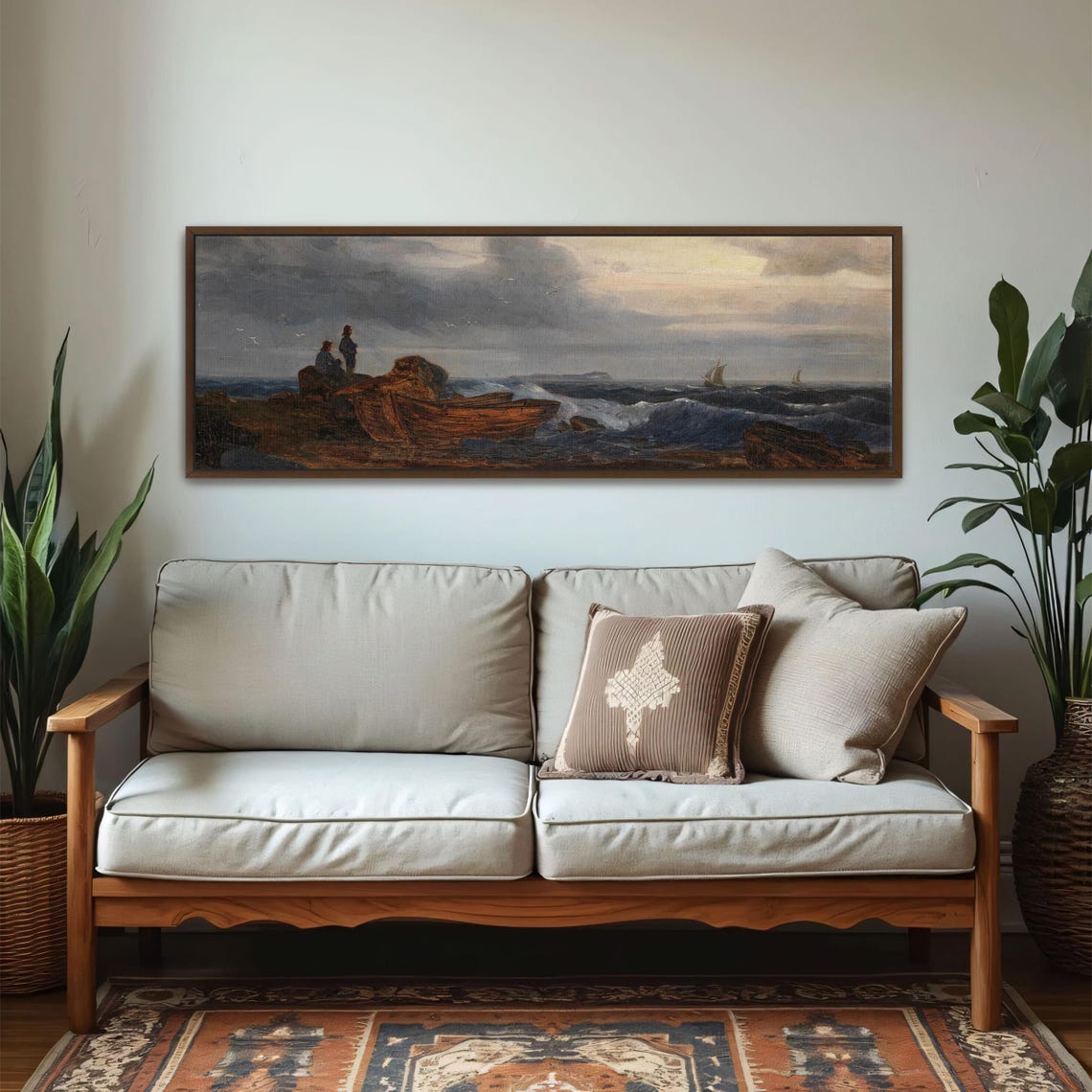 Stormy Seascape With Two Figures and a Beached Rowboat Poster