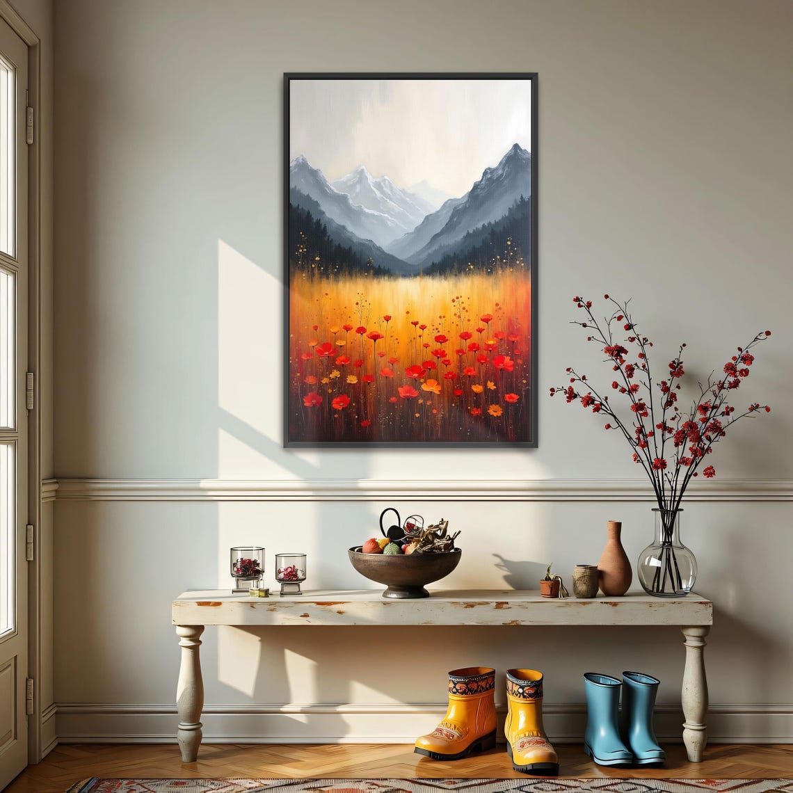 Mountain Meadow Wildflowers with Snowcapped Alpine Peaks Poster - Image 3