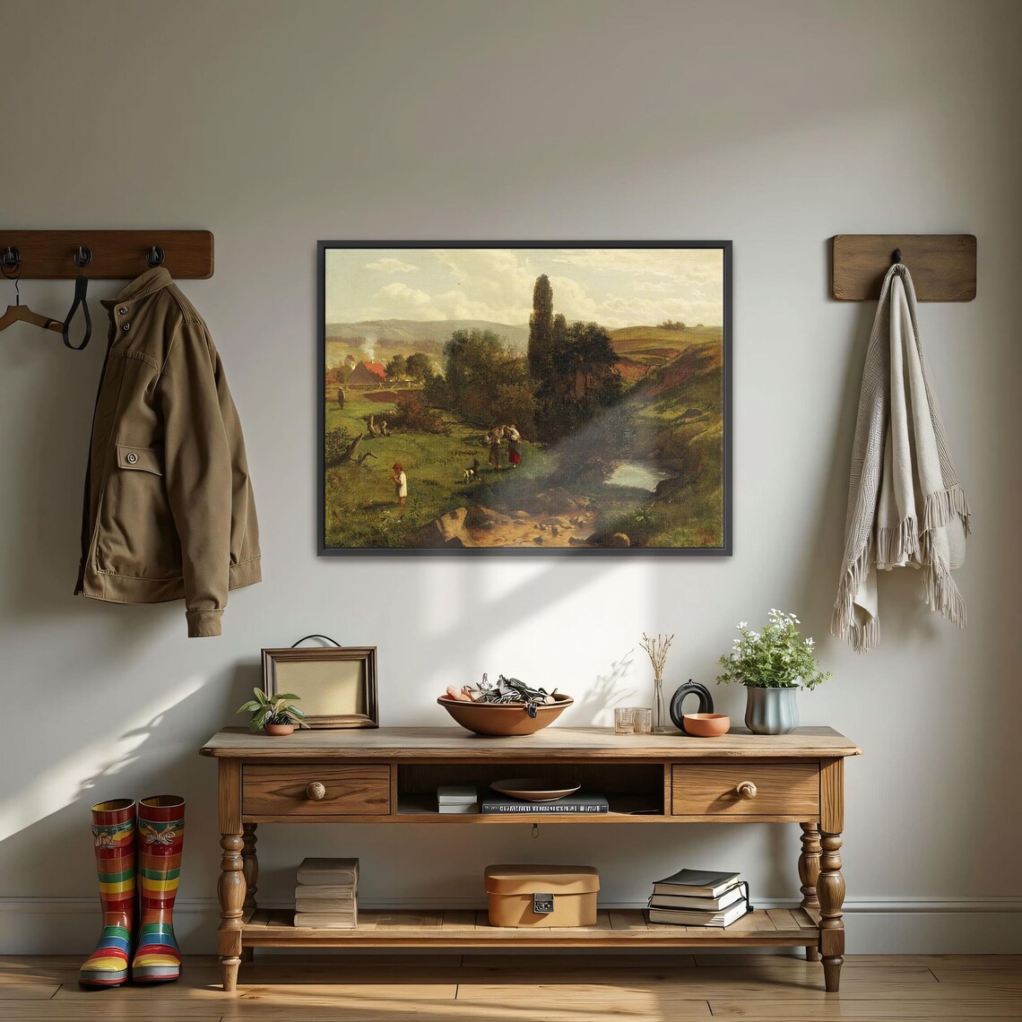 Romantic Oil Painting Of Children Playing In A Rural Valley Poster - Image 3