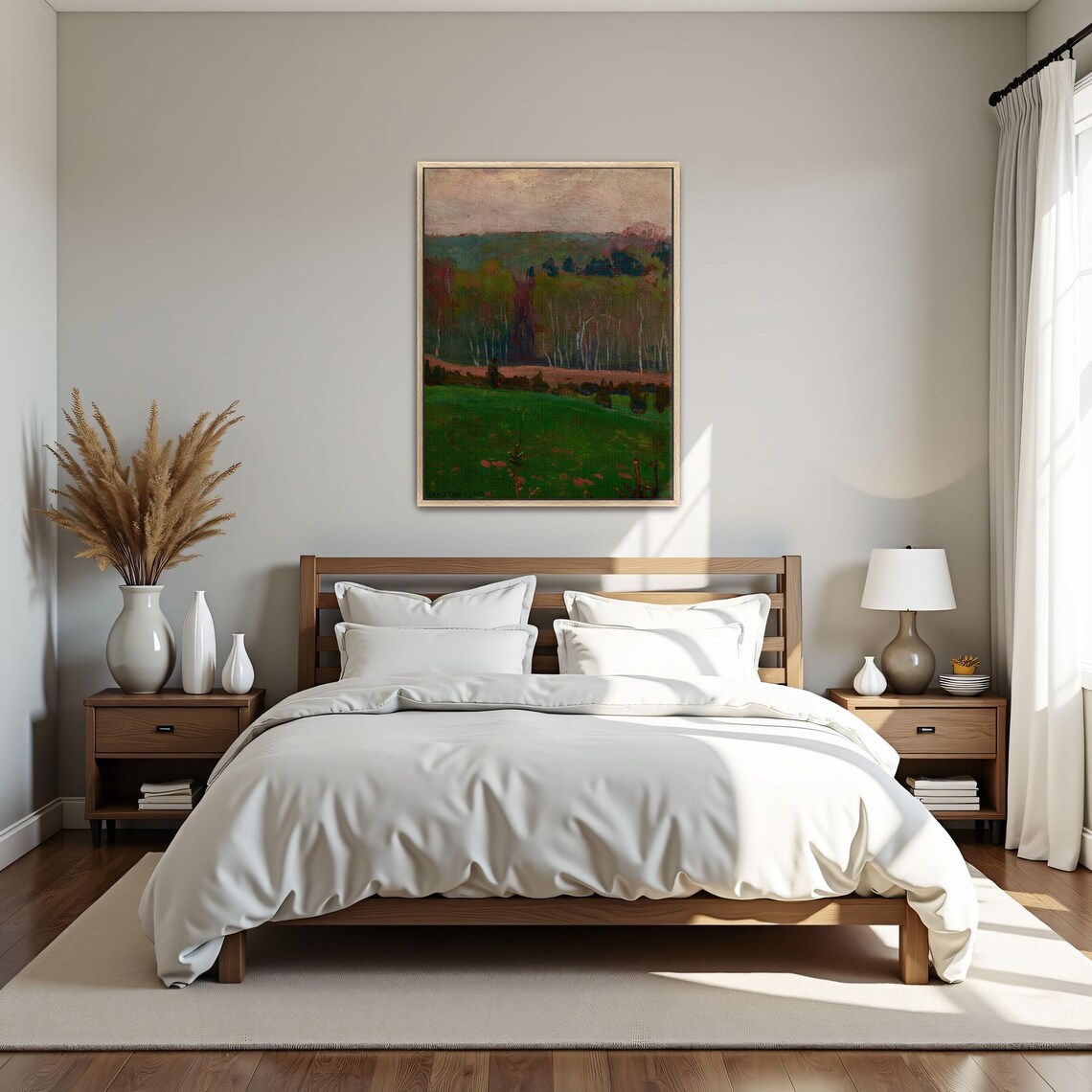 Large Framed Print Of Forest Landscape With Green Field Landscape Fine Art Print Green And Brown Bedroom Art Print - Image 5