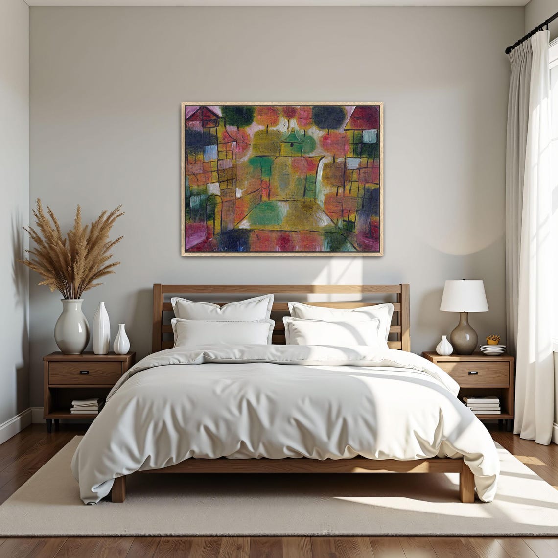 Paul Klee Framed Print Abstract Painting Of Buildings With Trees Geometric Print Green And Yellow Entryway Art Print - Image 4