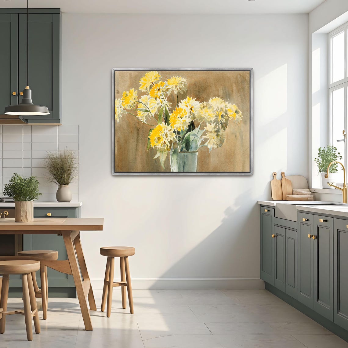 Yellow Blossoms in a Glass Vase Watercolor Floral Art Poster - Image 3