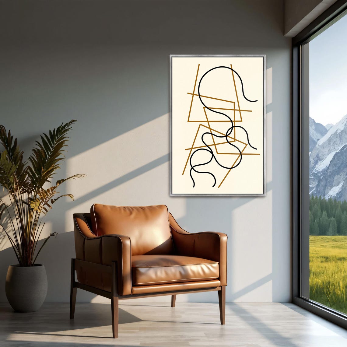 Framed Print Of Abstract Art With Lines And Curves Geometric Print Black And Brown Entryway Decor Geometric Art - Image 2