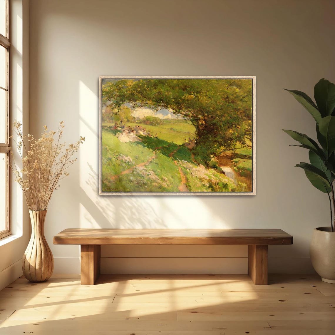 Figures Resting Under a Shady Tree Summer Meadow Vintage Art Print - Image 4
