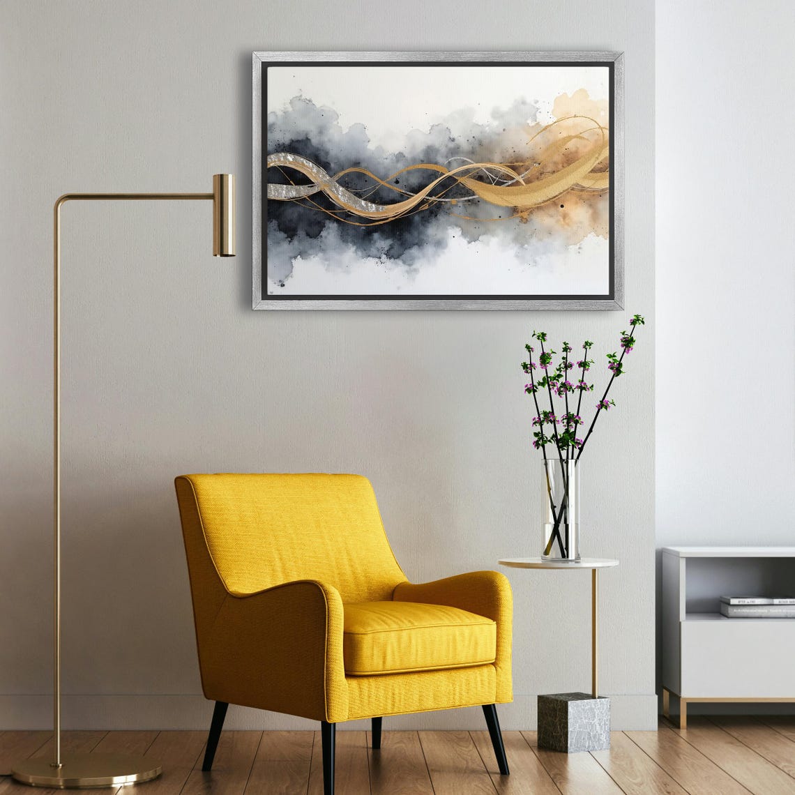 Gold And Silver Threads Dancing Through Storm Ink Clouds Poster - Image 5