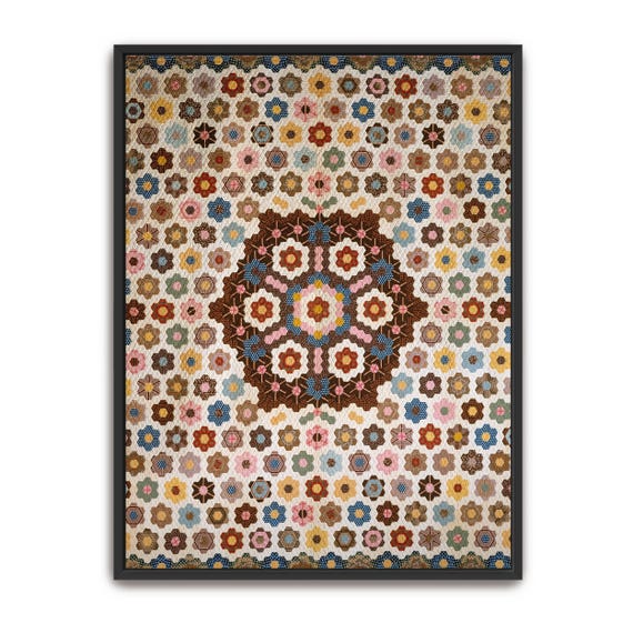 Large Framed Print Of A Quilt With A Geometric Pattern Geometric Fine Art Print White And Brown Bedroom Art Geometric Artwork