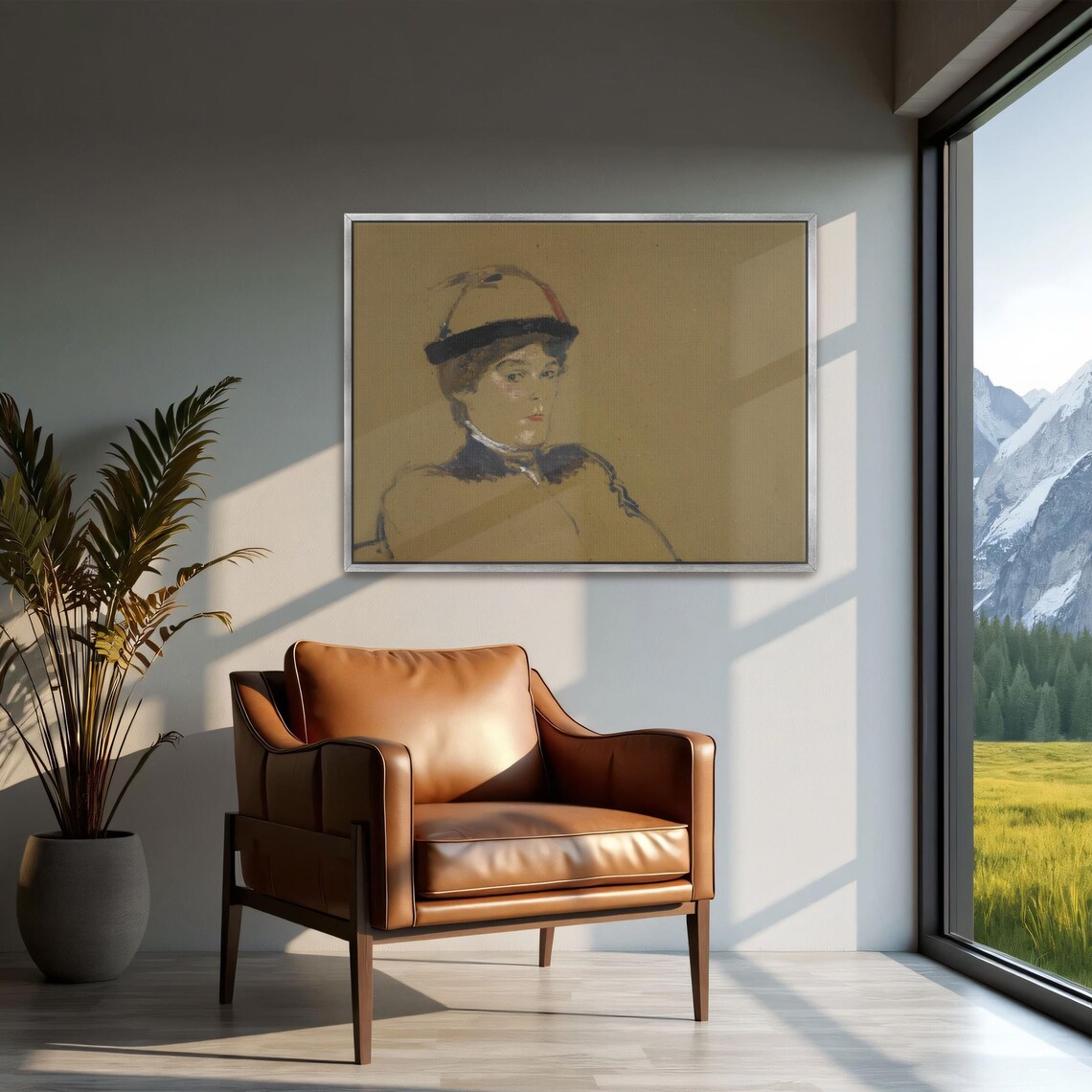 Woman in Hat and Coat Vintage Sepia Sketch Portrait Drawing Poster - Image 3