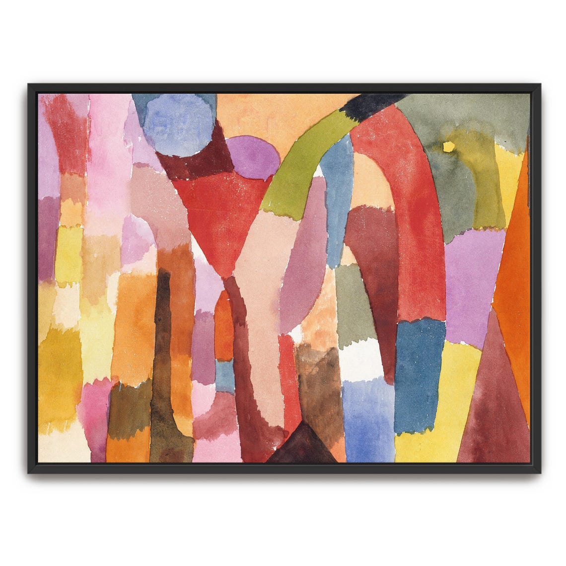 Paul Klee Framed Wall Art Abstract Watercolor Painting With Geometric Shapes Geometric Wall Art Red And Yellow Entryway Decor