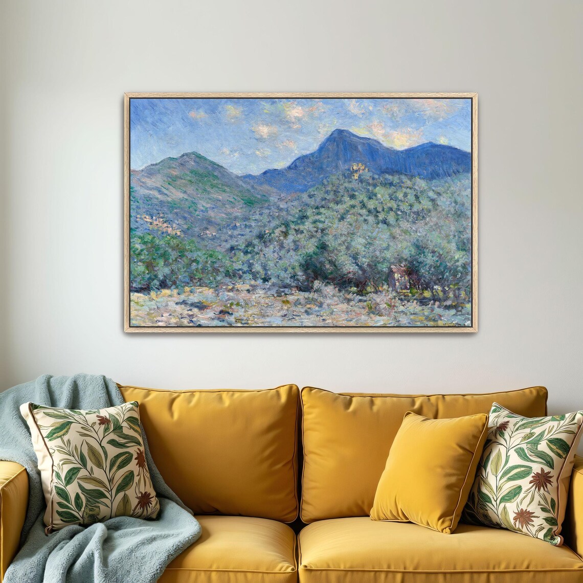 Claude Monet Framed Print Mountain Landscape With Trees And Sky Mountain Print Blue And Green Living Room Artwork - Image 4