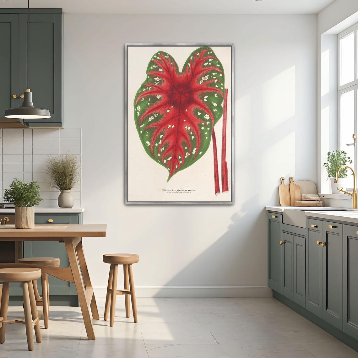 Red And Green Caladium Leaf Botanical Illustration Vintage Art Poster