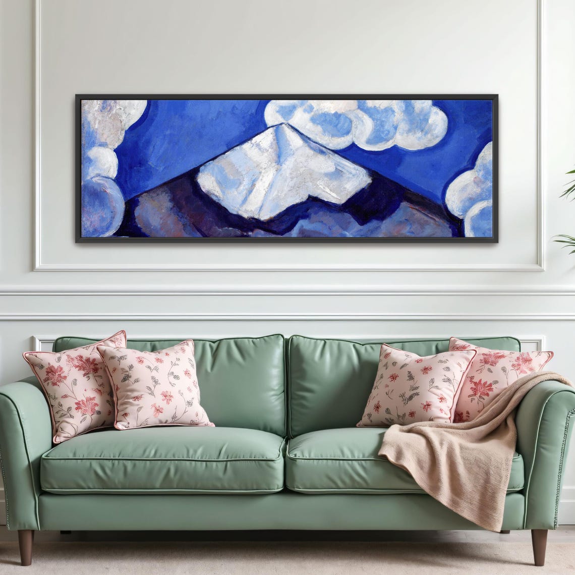 Abstract Mountain Landscape With Clouds Panoramic Wall Art Horizontal Framed Art Above Bed Wall Art Bedroom And Living Room Art Wide - Image 4