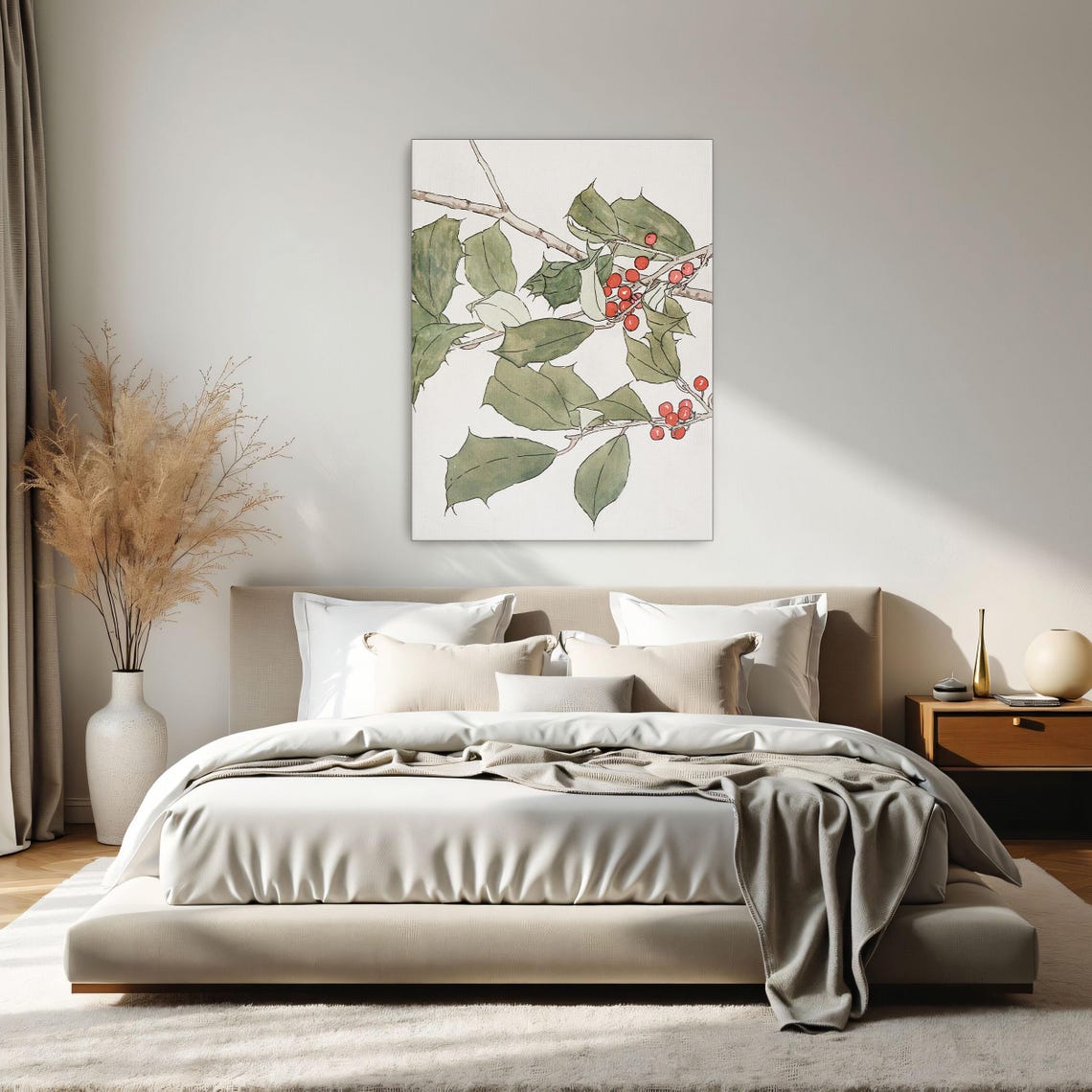 Holly Branch With Red Berries Vintage Botanical Illustration Poster - Image 2