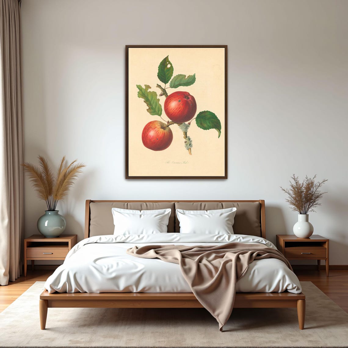 Two Red Apples On A Branch Antique Botanical Illustration Art Poster
