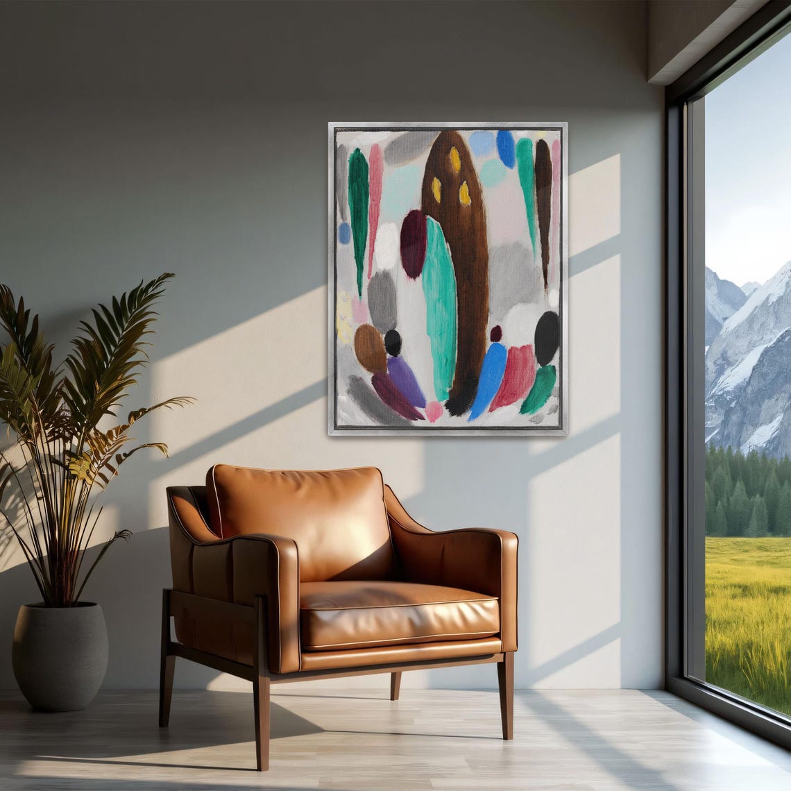 Framed Print Of Abstract Shapes And Colors Geometric Fine Art Print Green And Brown Entryway Art Minimalist Oil Painting - Image 2