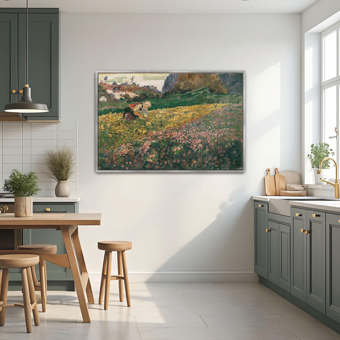 Woman Harvesting in Wildflower Field Impressionist Art Poster - Image 2