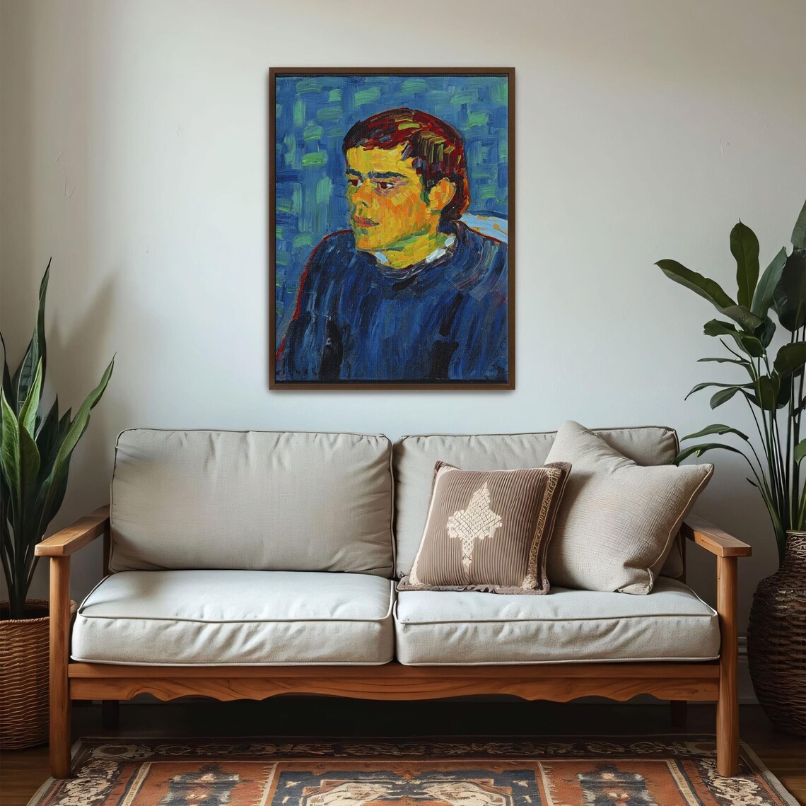 Colorful Mosaic Brushwork Portrait of Man in Blue Shirt Poster - Image 5