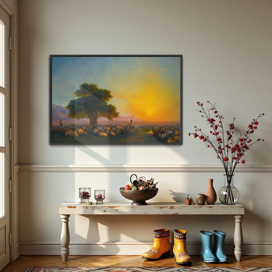 Shepherds with Flock at Sunset under a Great Tree Art Poster - Image 4