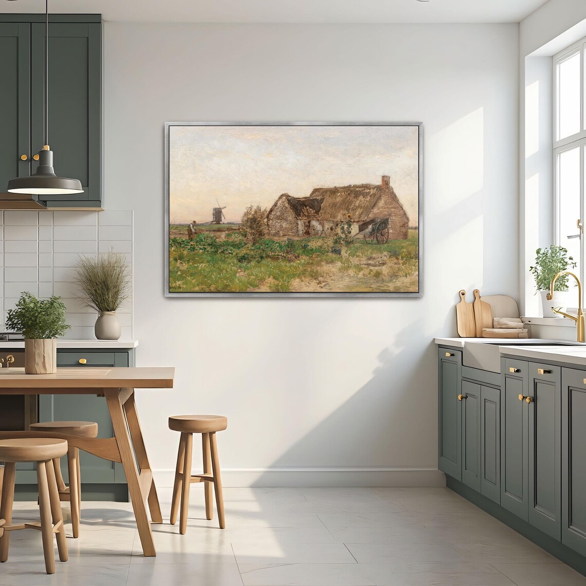 Thatched Farmhouse and Windmill Rural Field Vintage Art Poster - Image 3