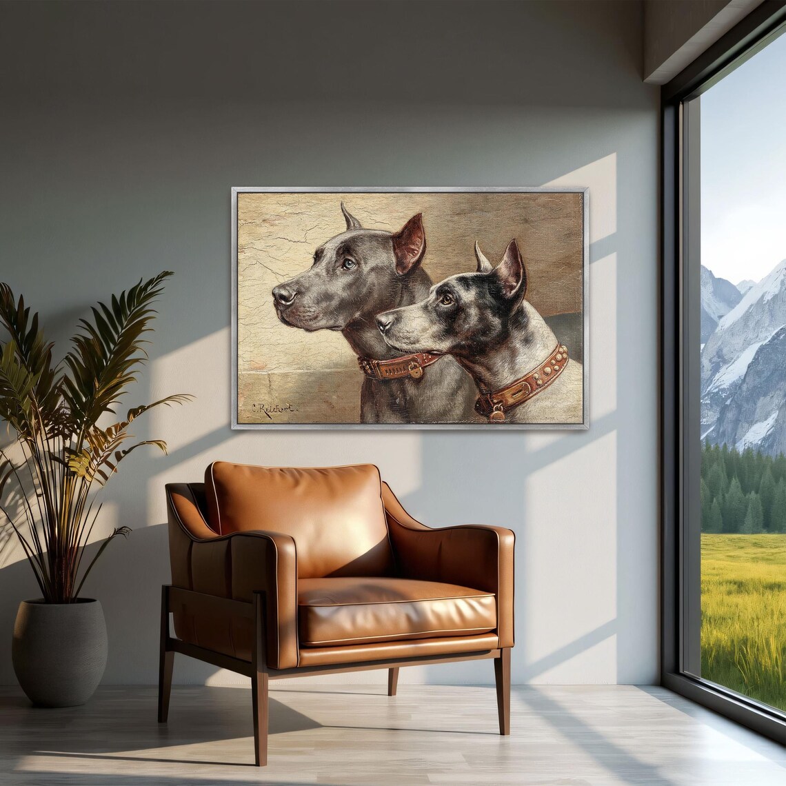 Two Great Danes Wearing Studded Collars Vintage Dog Portrait Poster - Image 2