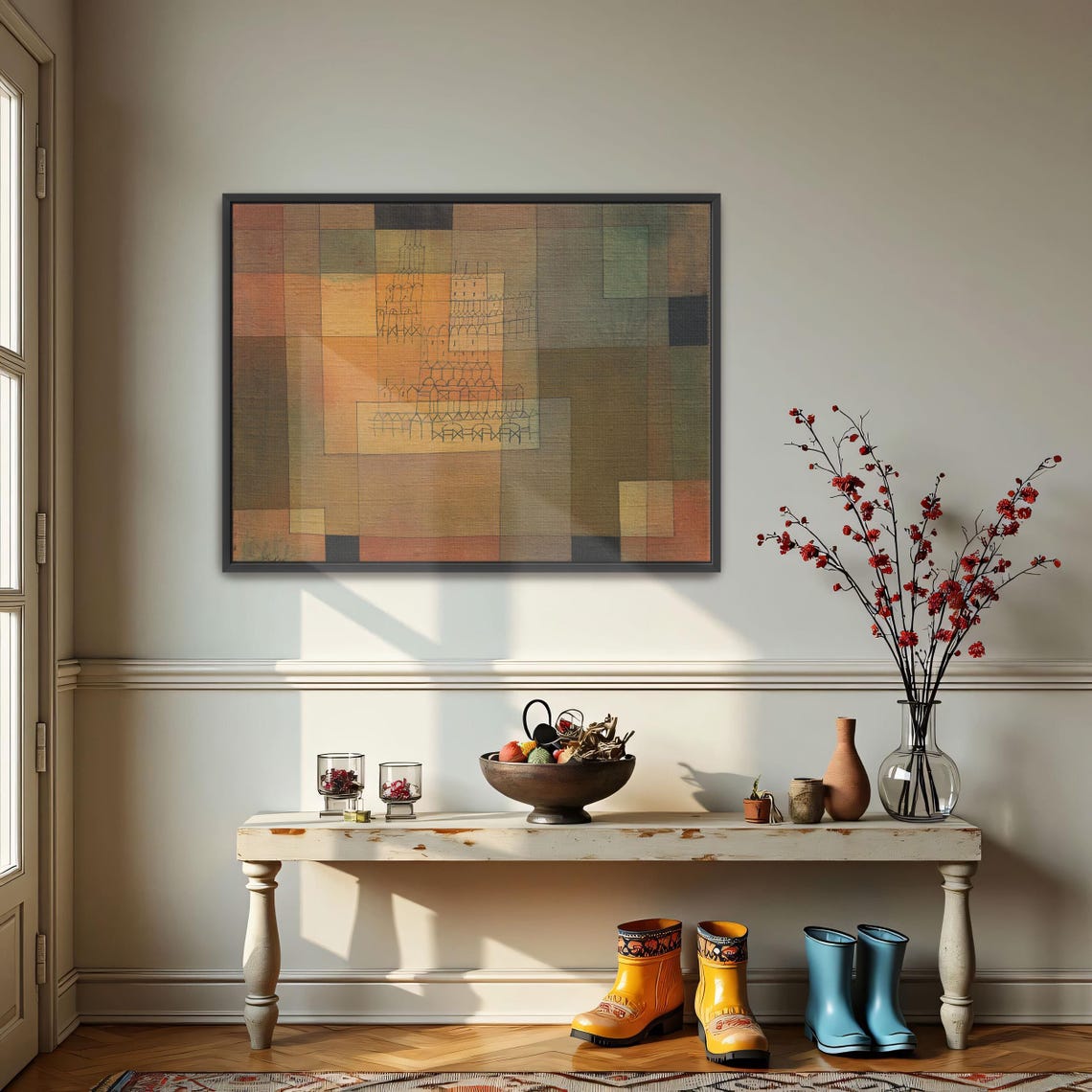 Paul Klee Framed Wall Art Abstract City With Geometric Shapes Geometric Print Brown And Green Entryway Art Geometric Art Print - Image 3