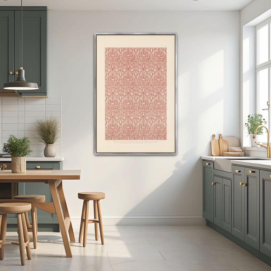 Red Floral Ornamental Pattern Vintage Red Damask Style Poster - Image 2