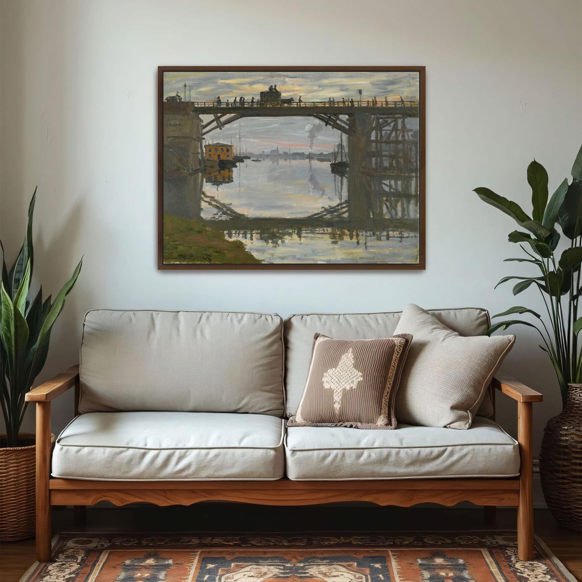 Claude Monet Railway Bridge Over Water With Crowd At Dusk Poster - Image 5