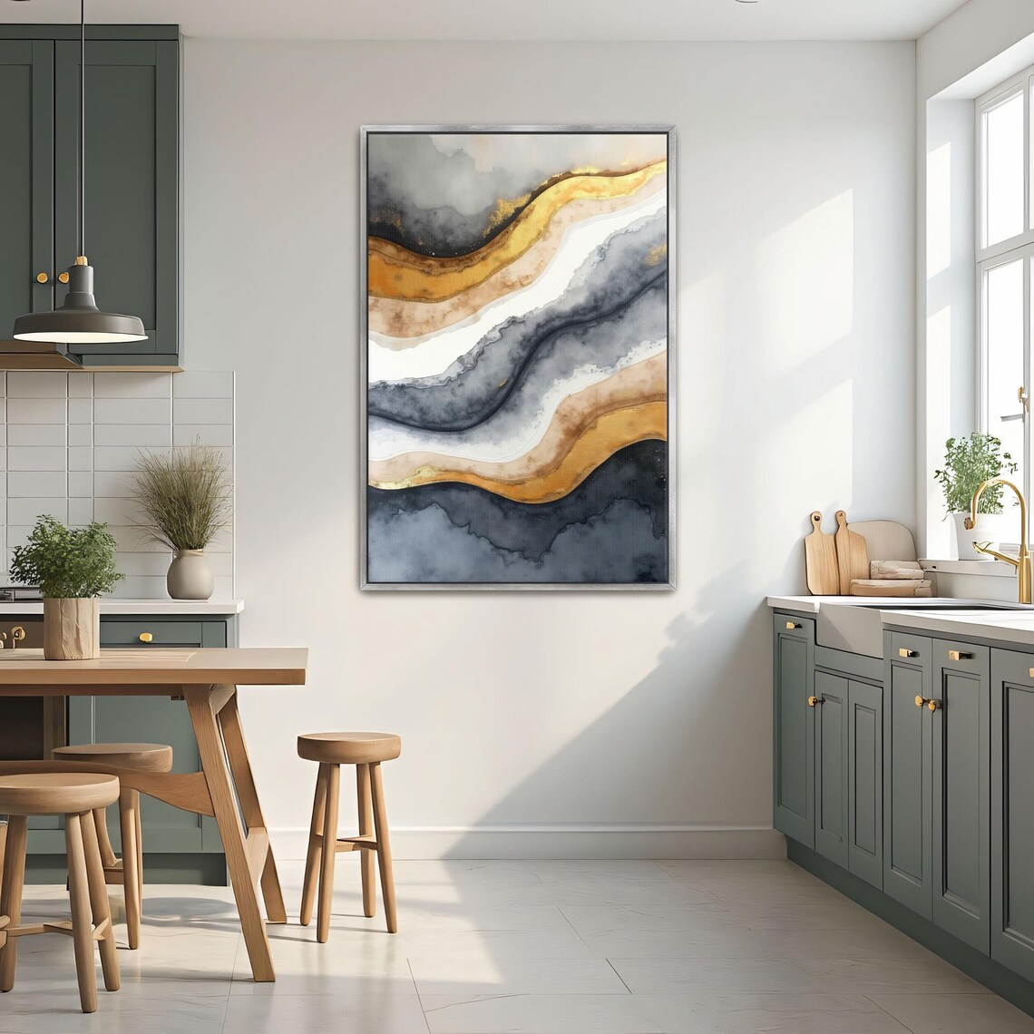 Gold And Grey Horizontal Watercolor Bands Abstract Modern Poster - Image 2