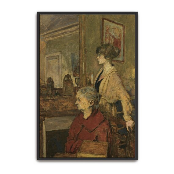 Two Women Conversing In A Warm Fireplace Interior Vintage Poster
