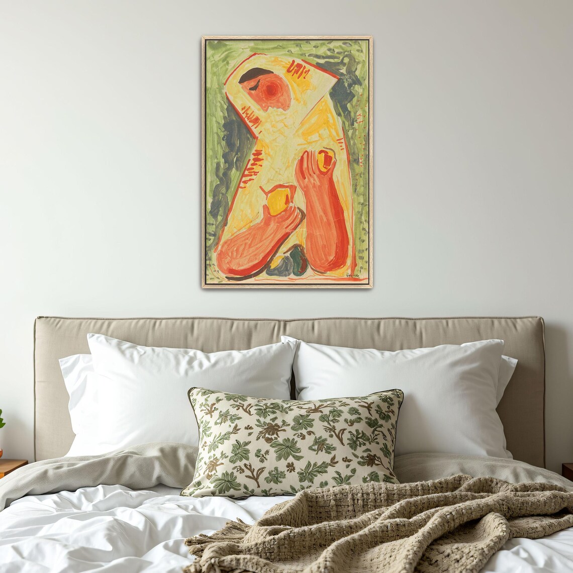 Large Framed Print Of Woman With Fruit In A Yellow Dress Portrait Print Green And Yellow Bedroom Artwork Abstract Decor - Image 4