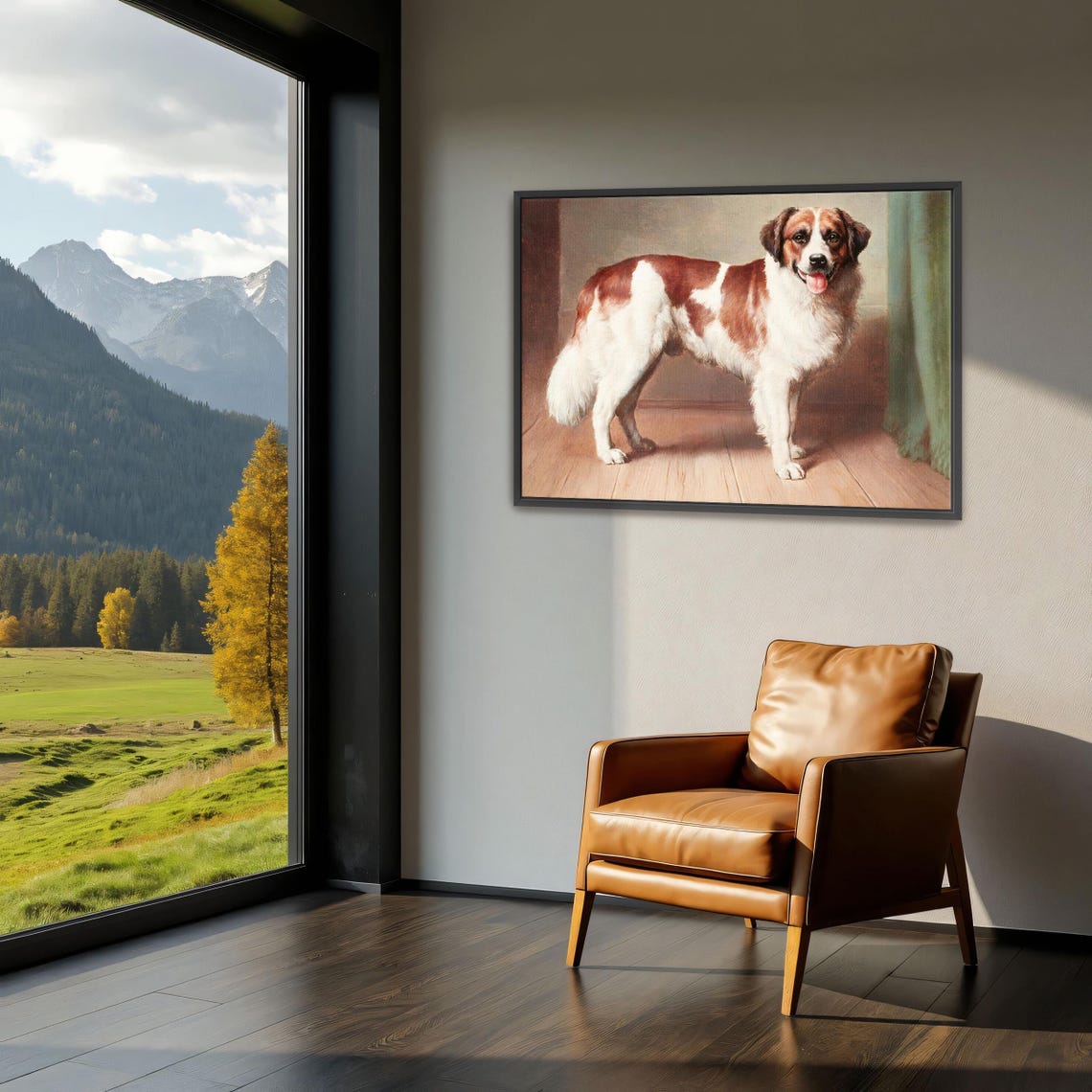 Saint Bernard Dog Standing Portrait Victorian Oil Painting Poster - Image 3