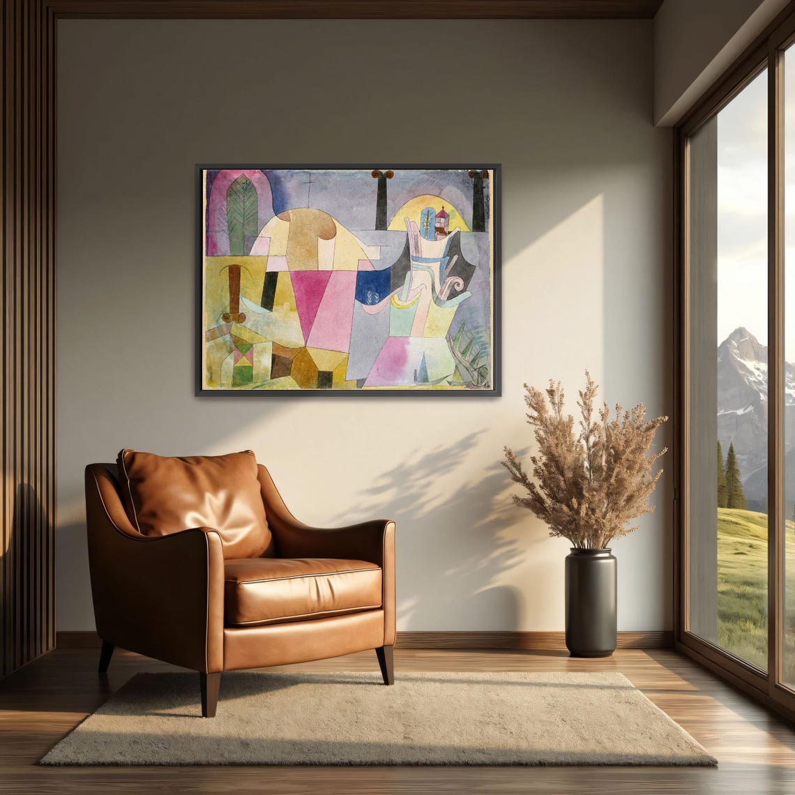 Paul Klee Framed Print Abstract Landscape With Black Columns Geometric Fine Art Print Blue And Pink Bedroom Decor Abstract Art - Image 3