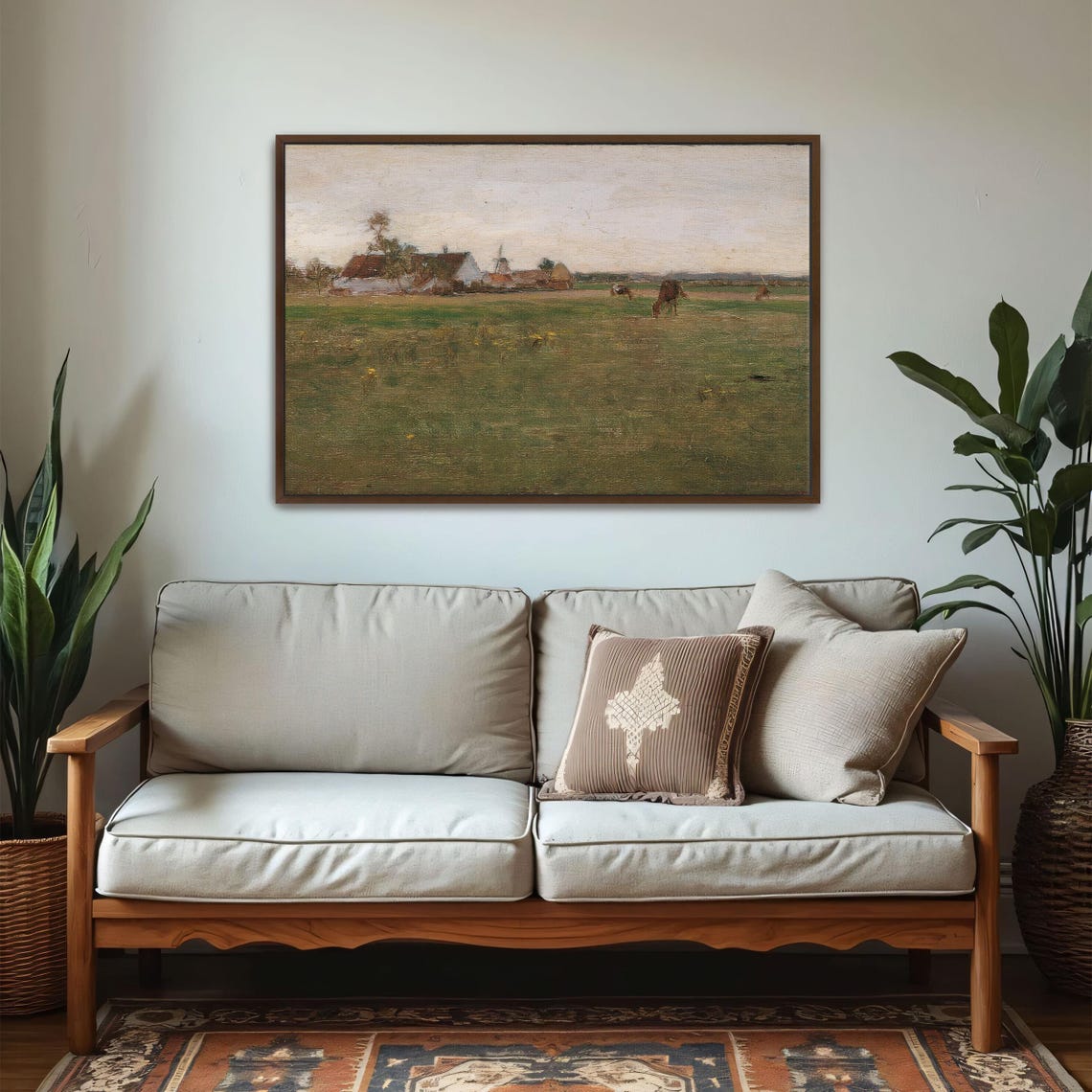 Farmhouse With Windmill in an Open Field Vintage Landscape Art Print - Image 5