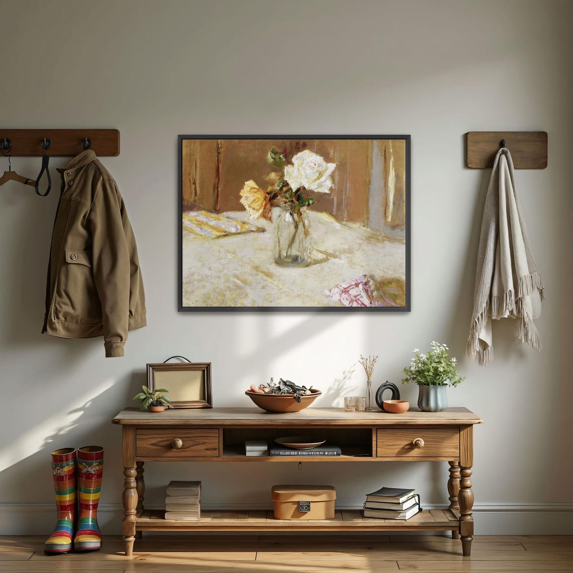 White and Yellow Roses in Glass Jar Still Life Fine Art Poster
