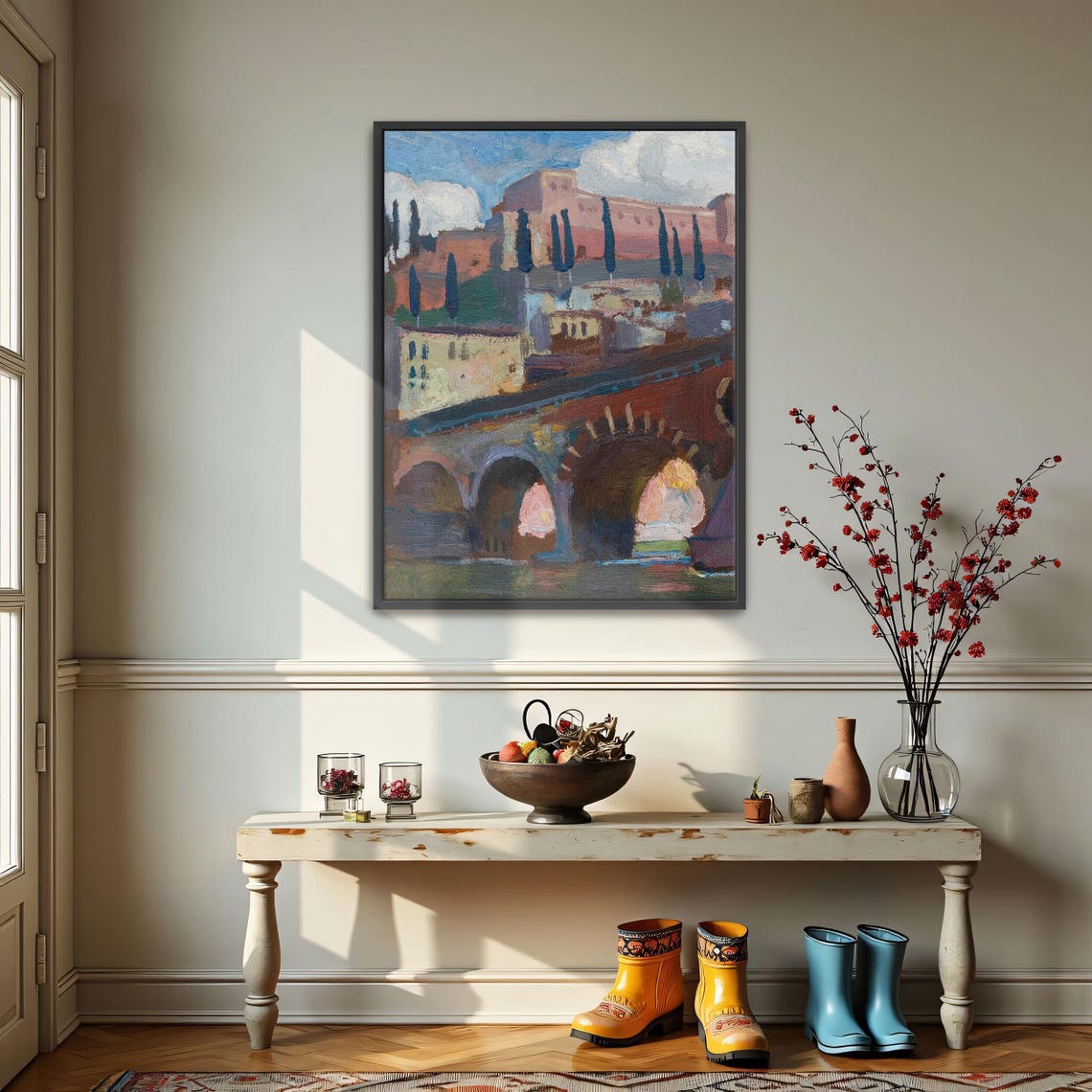 Roman Stone Bridge With Cypress Trees Post Impressionist Poster - Image 4
