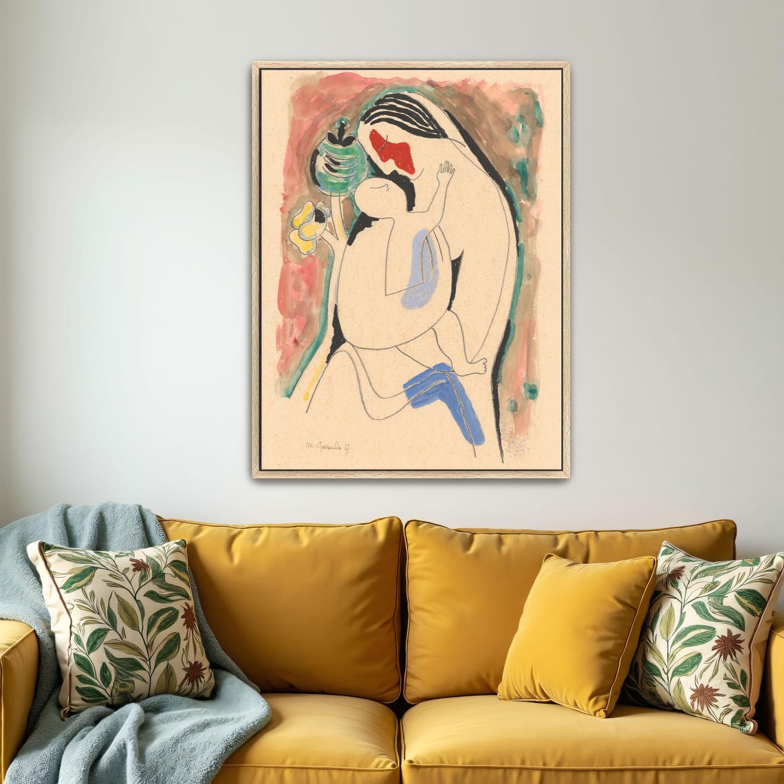 Mikuláš Galanda Mother and Child Soft Watercolor Drawing Poster - Image 4