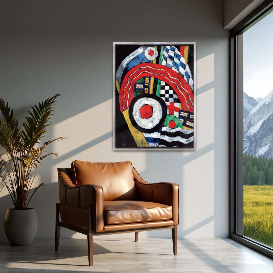 Bold Red Arch Abstract Geometric Painting with Circles Poster - Image 2
