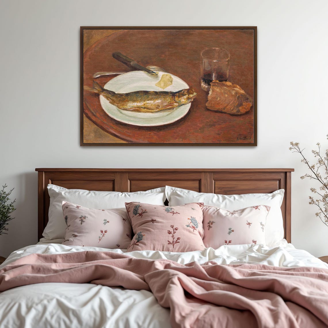 Fish Bread and Glass Rustic Kitchen Still Life Oil Painting Poster - Image 6