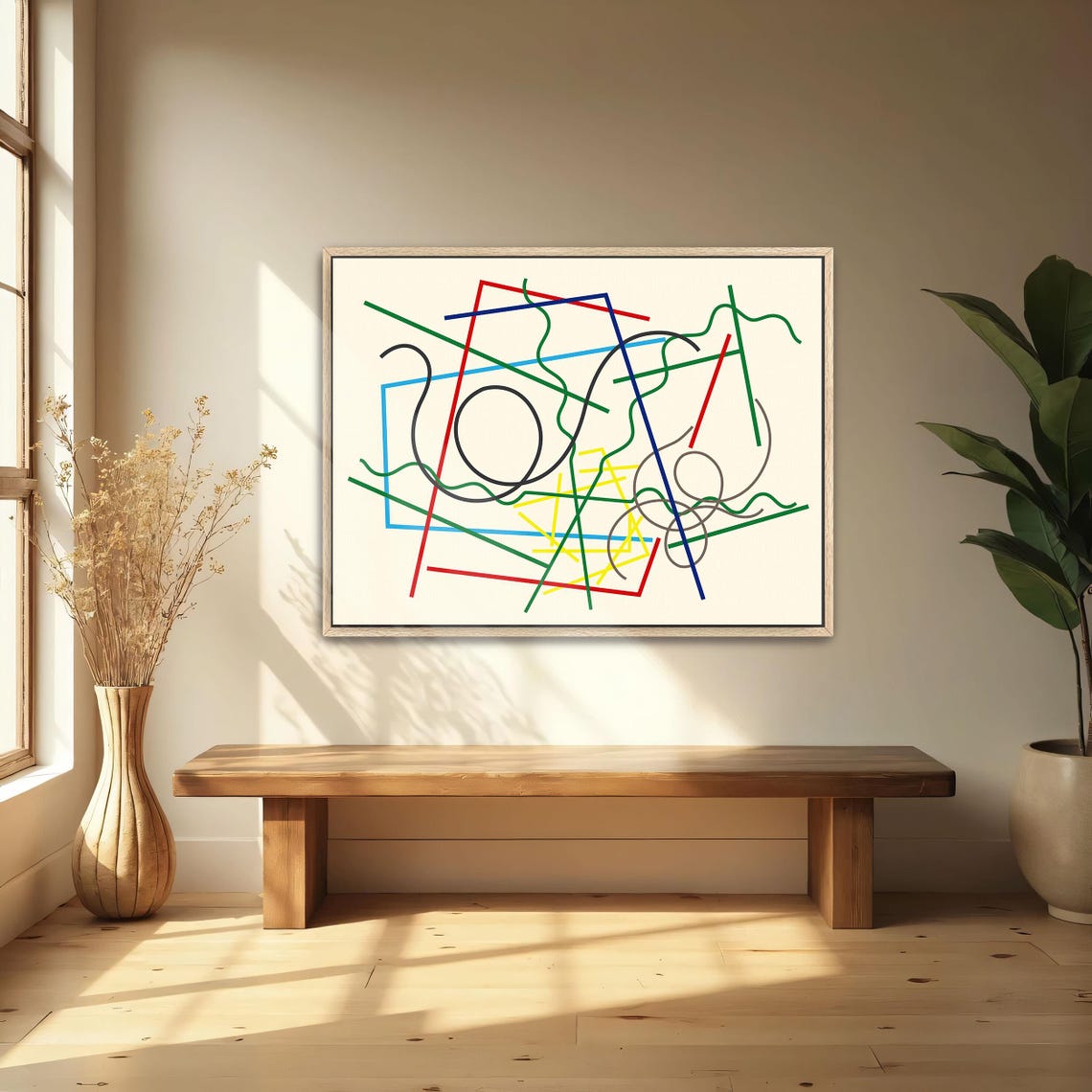 Framed Print Of Abstract Geometric Lines And Shapes Geometric Wall Art Green And Red Entryway Art Contemporary Illustration - Image 4