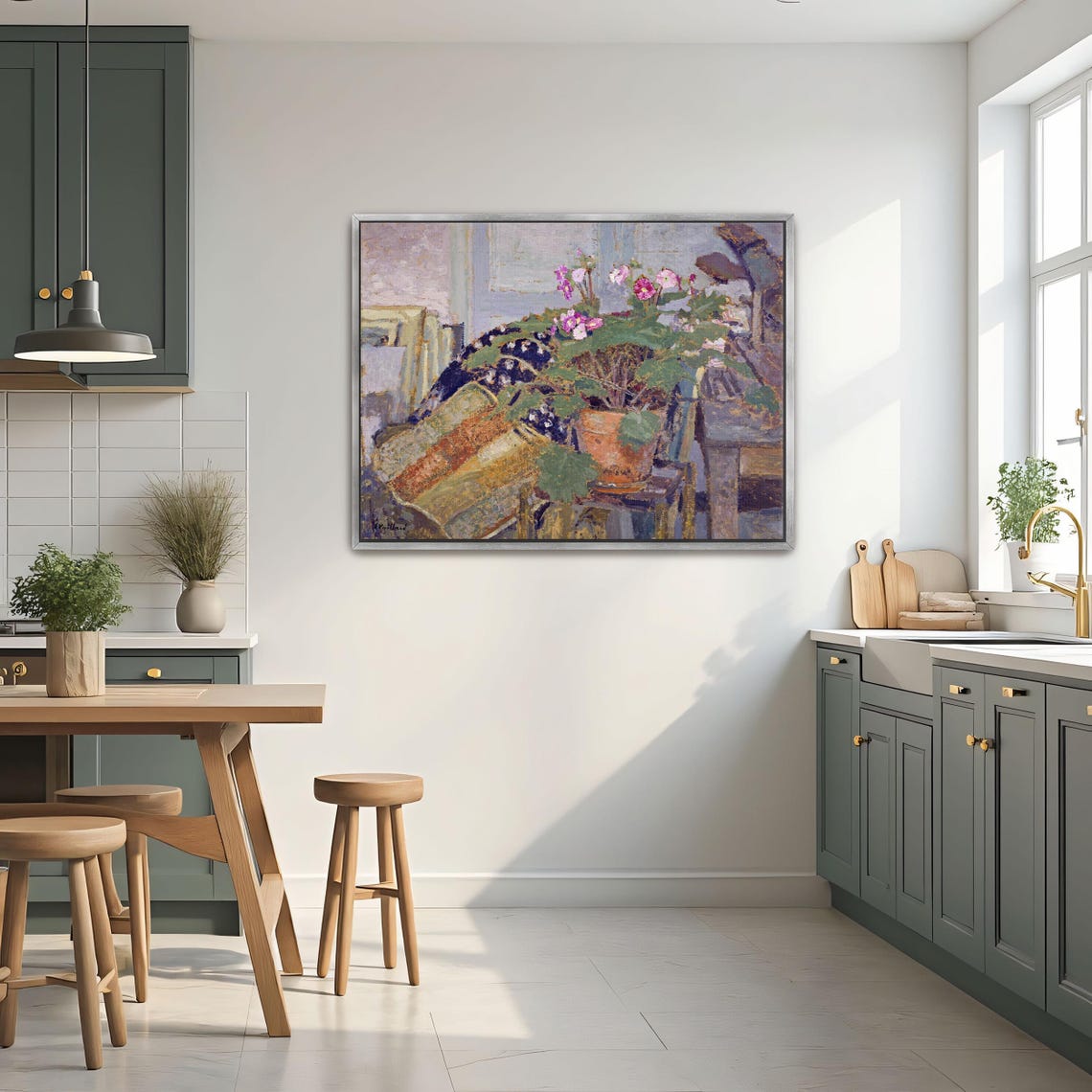 Potted Pink Flowers by Window Impressionist Still Life Poster - Image 3