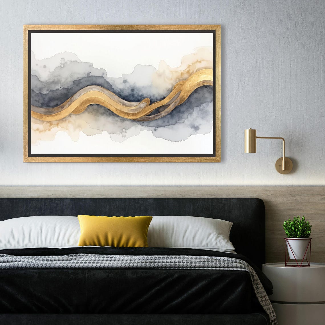 Intertwined Gold And Silver Ribbons On Deep Indigo Abstract Poster - Image 4