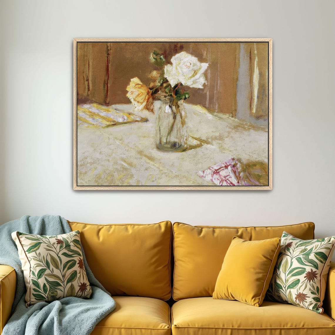 White and Yellow Roses in Glass Jar Still Life Fine Art Poster - Image 5