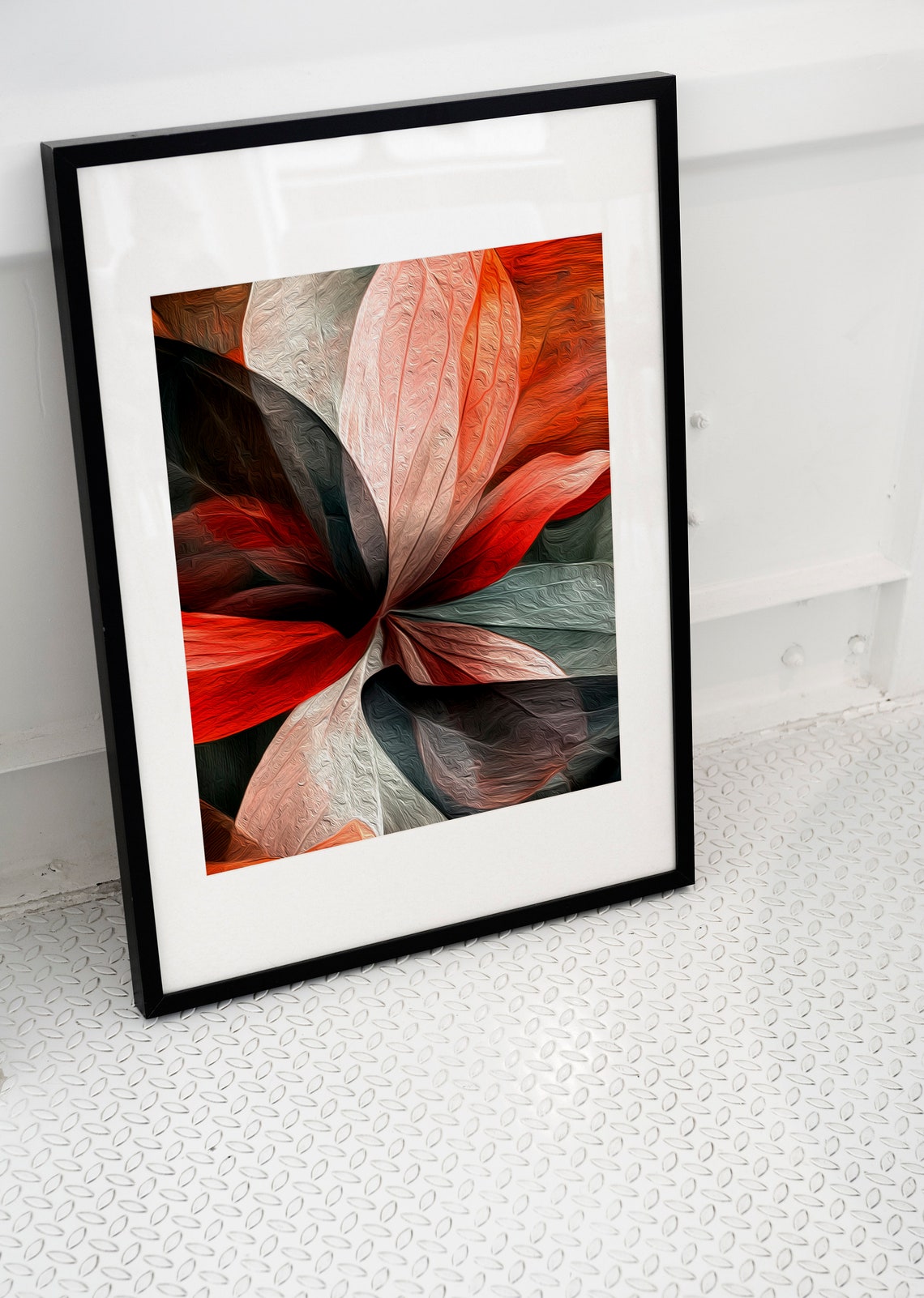 Vibrant Floral Oil Painting Red Petals Impasto Modern Art Print