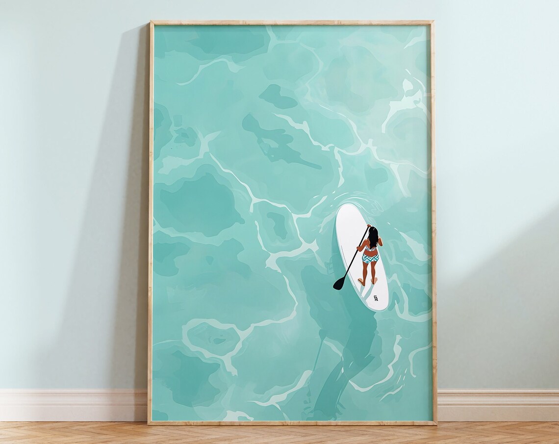 Aerial Beach Coastal Art Print, Trendy Surf Decor