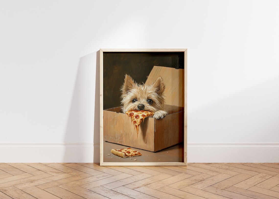 Cute Dog Eating Pizza, Funny Kitchen Art Print - Image 6